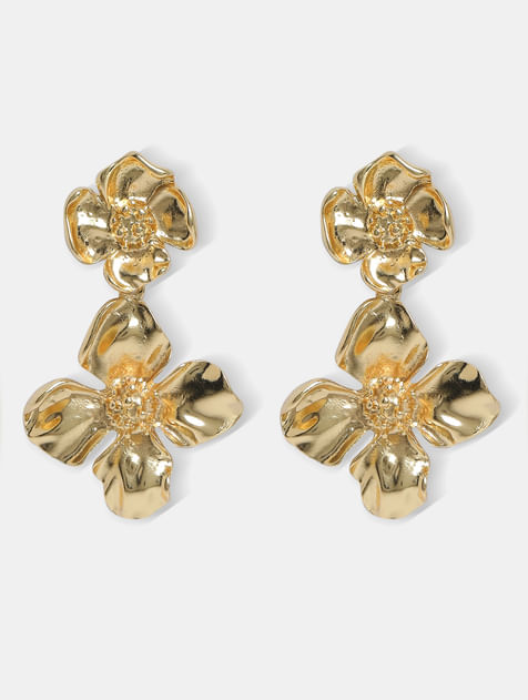 Golden Flower Shaped Drop Earrings