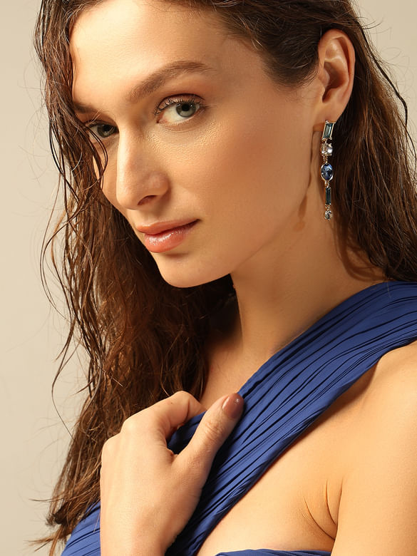 Blue Gemstone Long Drop Earrings