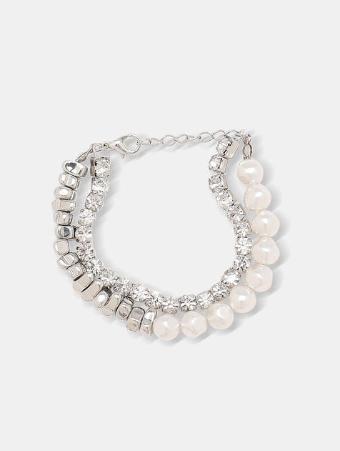 Silver Pearl Embellished Bracelet