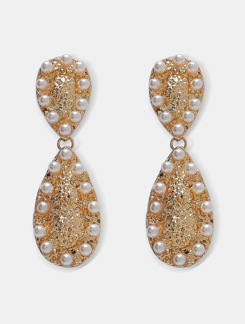 Golden Teardrop Pearl Drop Earrings