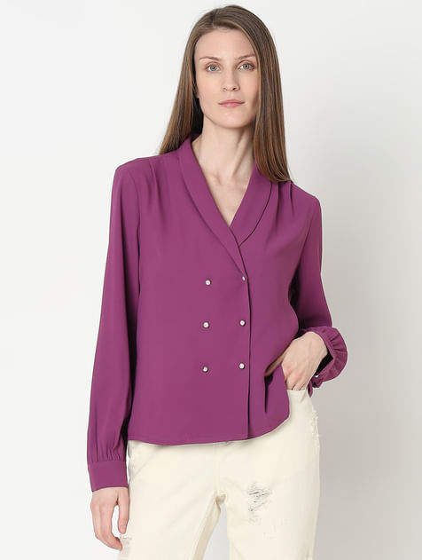 Purple Shawl Collar Top