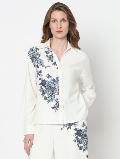 White Floral Co-ord Set Shirt