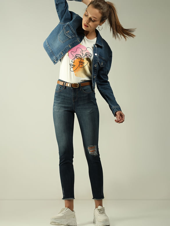 Blue Mid Rise Distressed Wendy Skinny Jeans