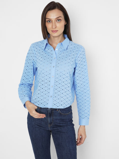 Blue Schiffli Cotton Shirt