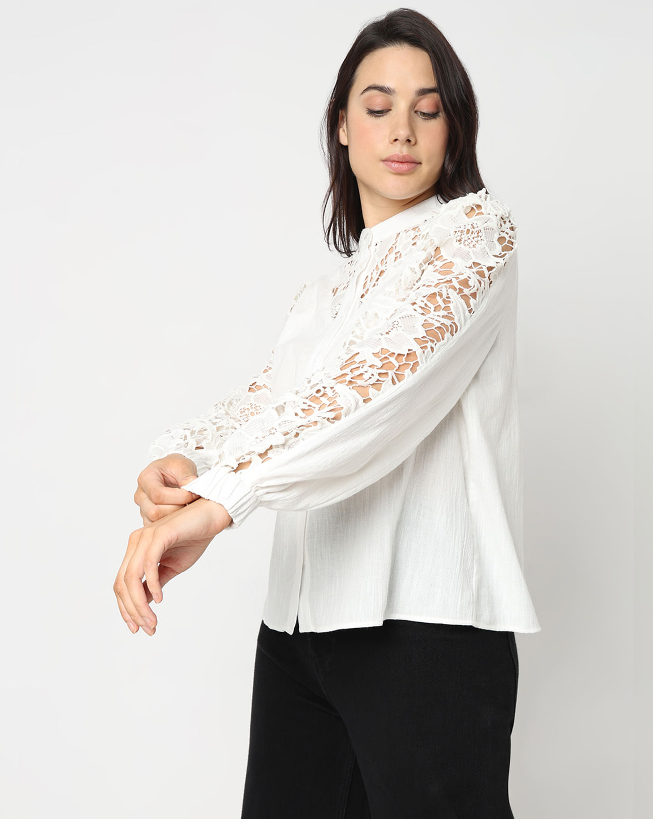 Vero Moda lace overlay long sleeved top with cami lining in deep