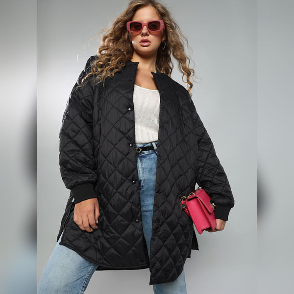 

VERO MODA Women CURVE Black Quilted Puffer Jacket, Full Sleeves