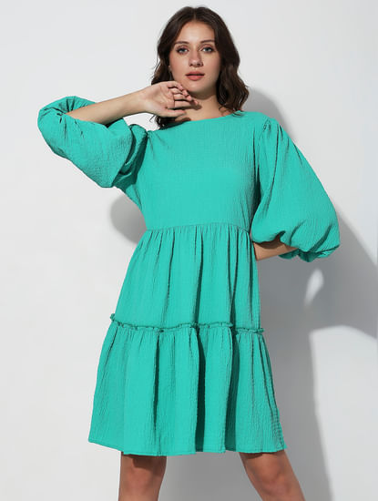 Green Structured Tiered Shift Dress