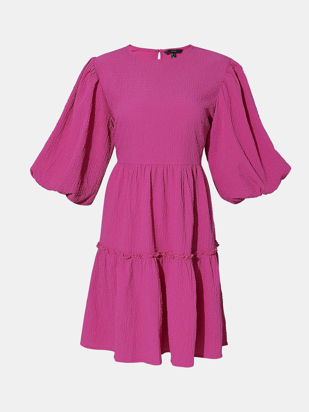 Fuchsia Pink Structured Tiered Shift Dress Fuchsia Pink Structured Tiered Shift Dress