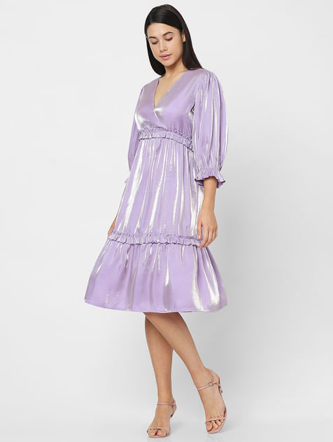 Purple Frilled Midi Dress