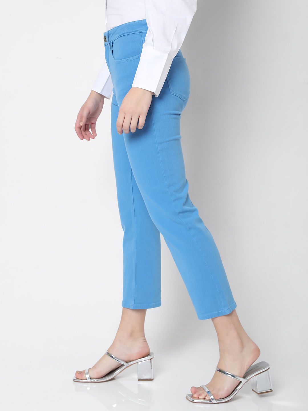 Buy online Blue Solid Ankle Length Flat Front Trouser from bottom wear for  Women by Preego for 549 at 45 off  2023 Limeroadcom