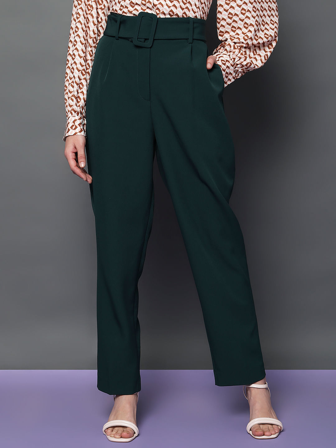 TROUSERS WITH LINED BELT  Bluish  ZARA India