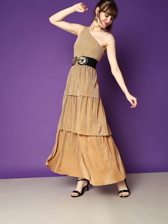 Brown One-Shoulder Maxi Dress