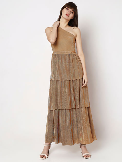 Brown One-Shoulder Maxi Dress