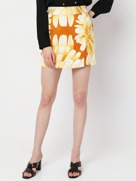 Yellow High Rise Floral Skorts