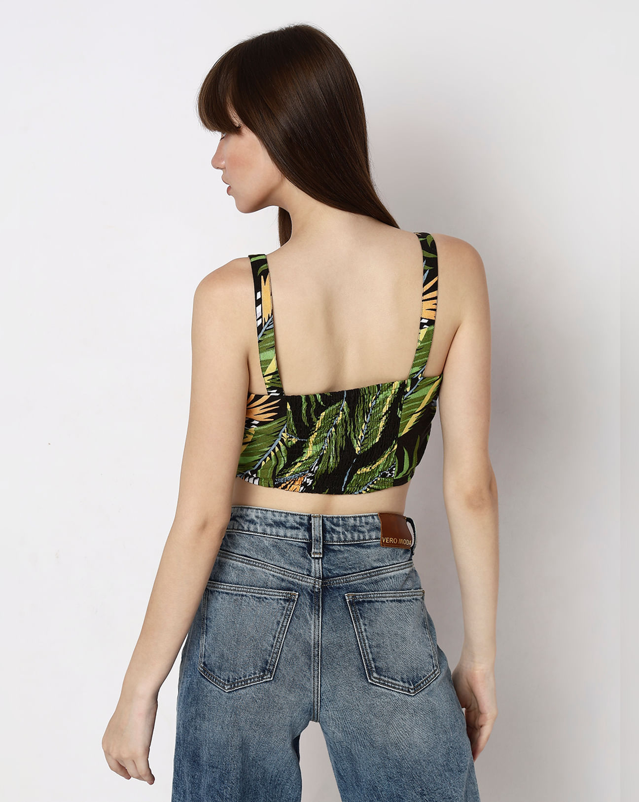 Teal Printed Crop Top With Skirt  Crop top skirt, Tropical print