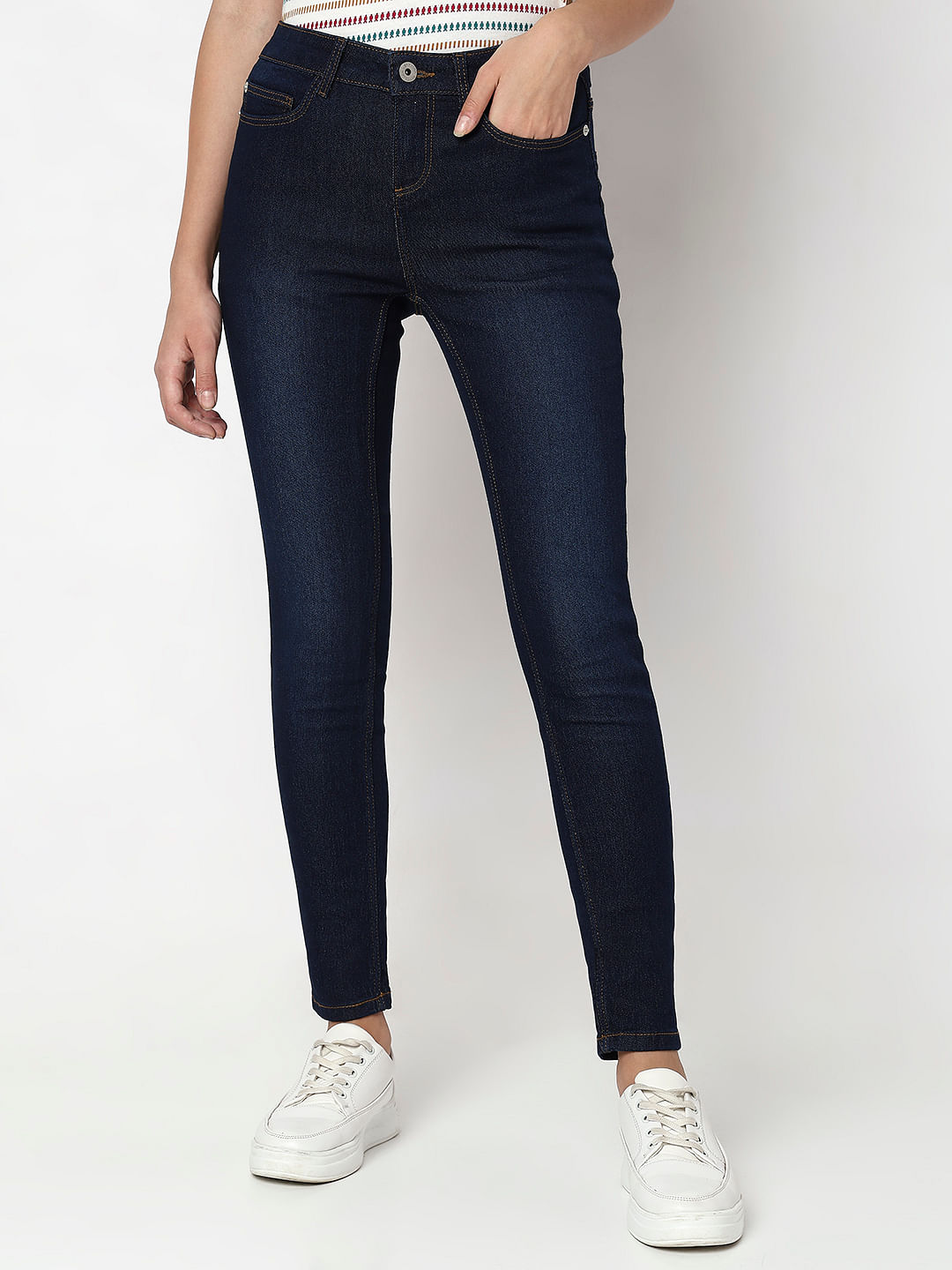 Dark Blue Mid Rise Skinny Fit Jeans