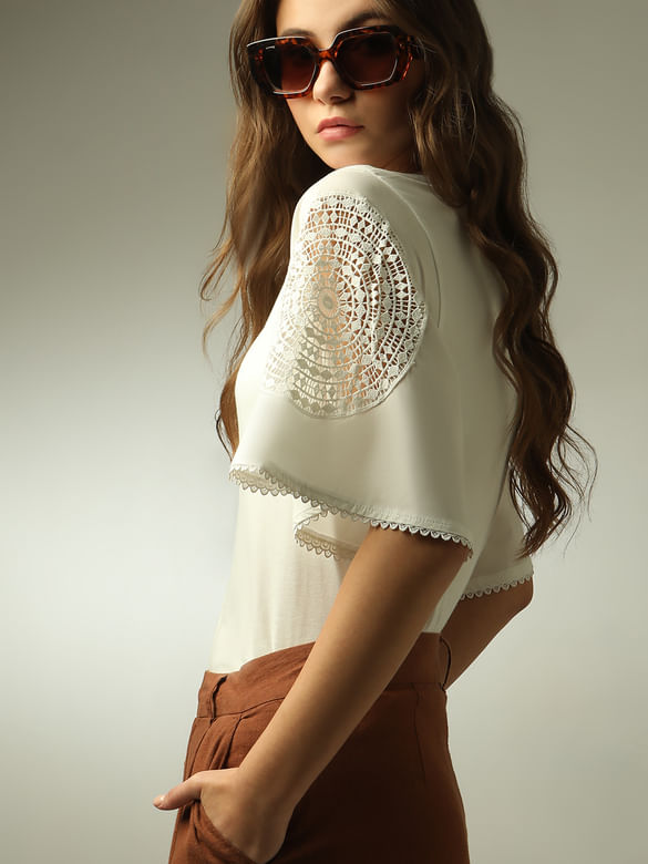 White Lace Patch T-shirt