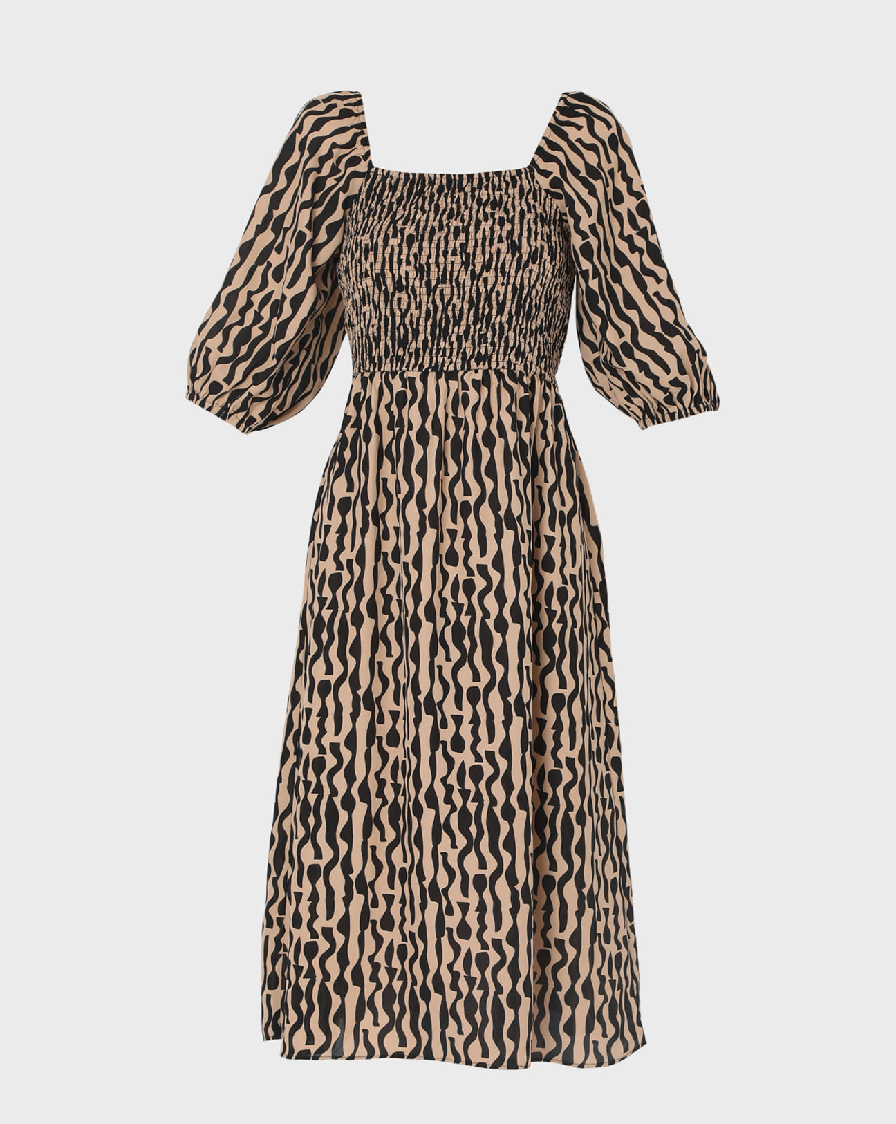Tall Brown Abstract Print Round Neck Long Sleeve Midaxi Dress
