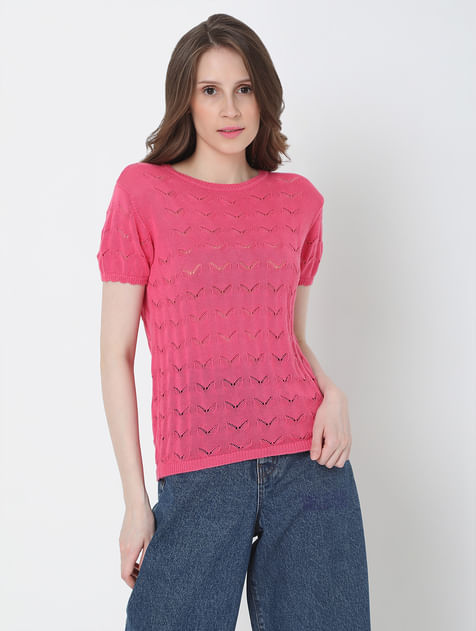 Pink Pointelle Top