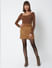 Brown High Rise Faux Suede Skirt