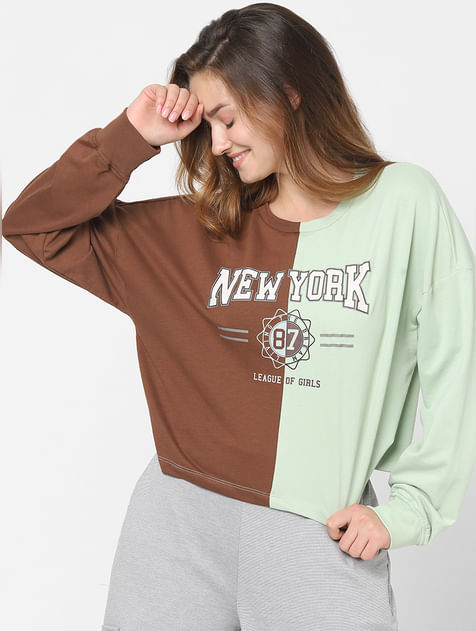 Brown Colourblocked Sweatshirt