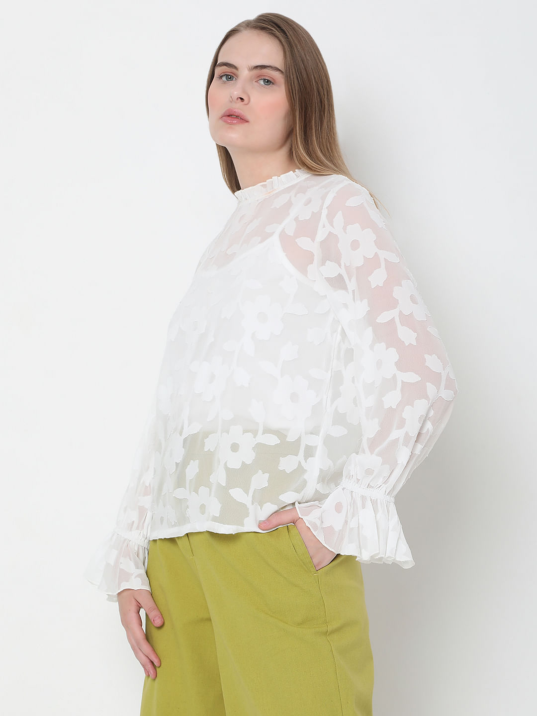 Buy White Floral Jacquard Top For Women Online in India | VeroModa