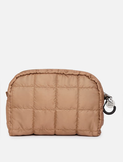 Brown Quilted Makeup Pouch