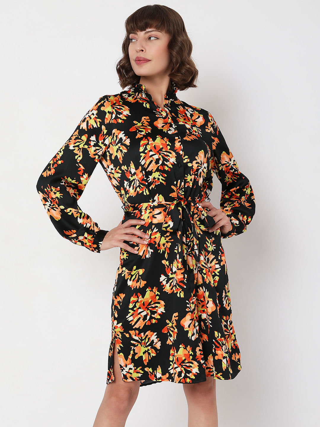 Buy 20Dresses Women Black Floral Print Fit & Flare Dress - Dresses for  Women 4328672 | Myntra