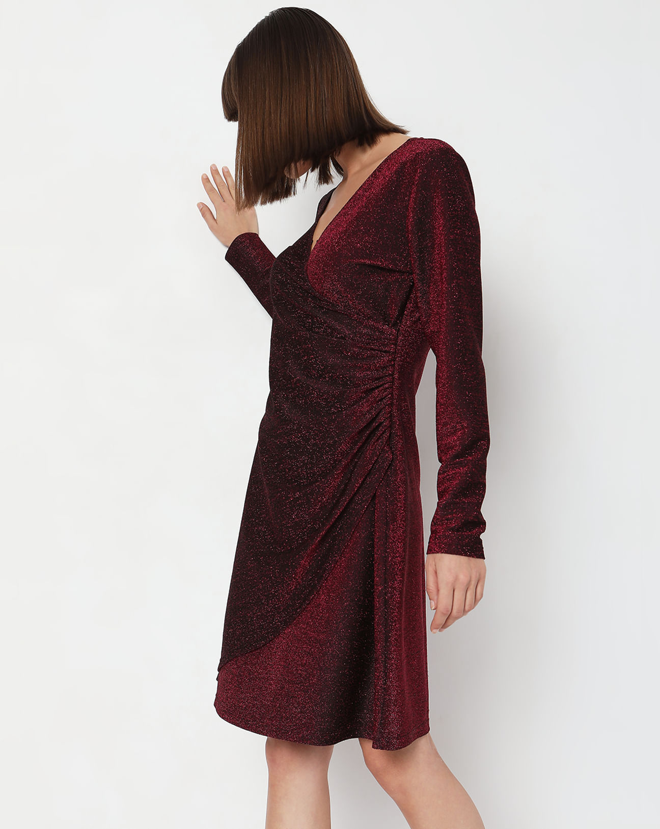 brændt spændende Stereotype Wine Red Shimmer Wrap Dress
