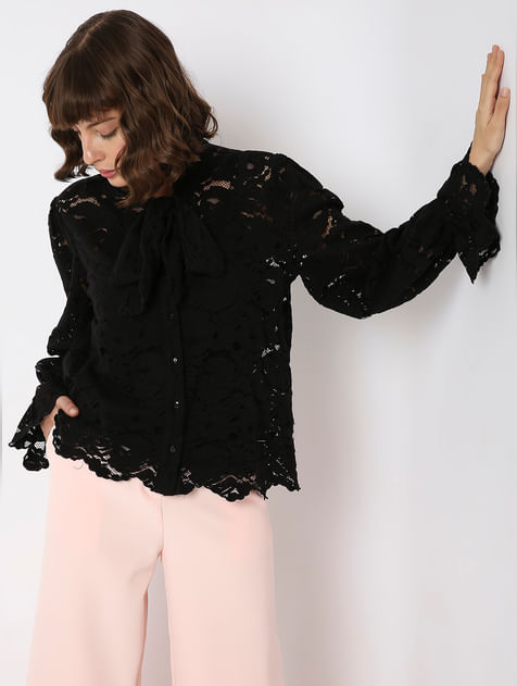 Black Lace Full Sleeves Top