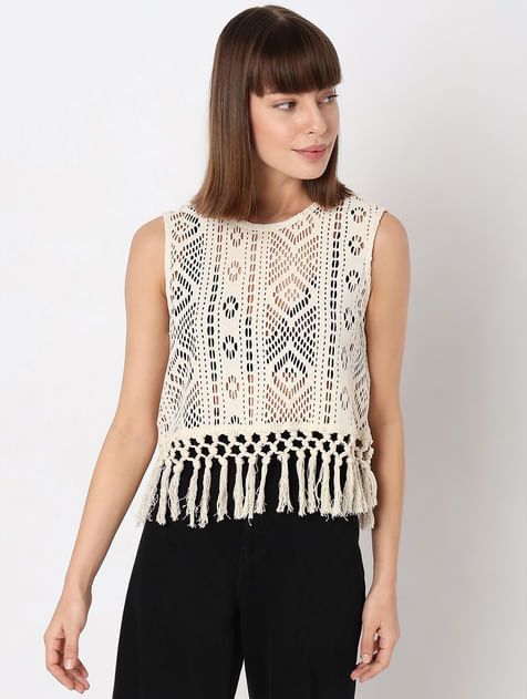 Off-White Cut-Out Crochet Top