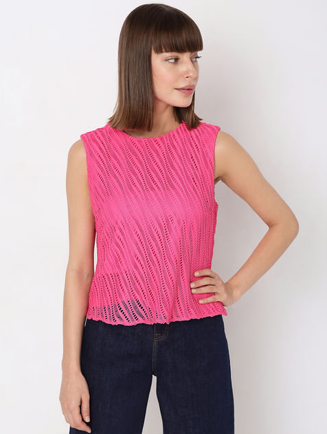 Hot Pink Lace Sleeveless Top