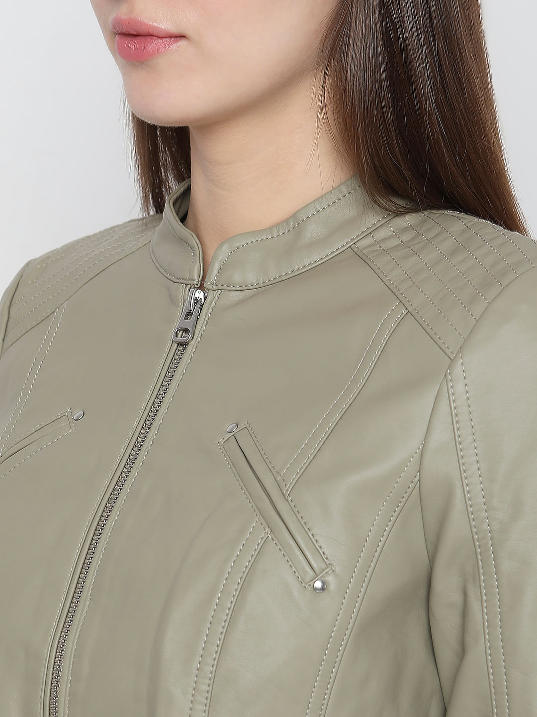 Khaki on sale biker jacket