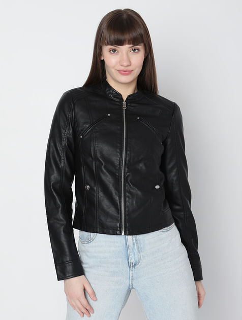 Black Faux Leather Biker Jacket