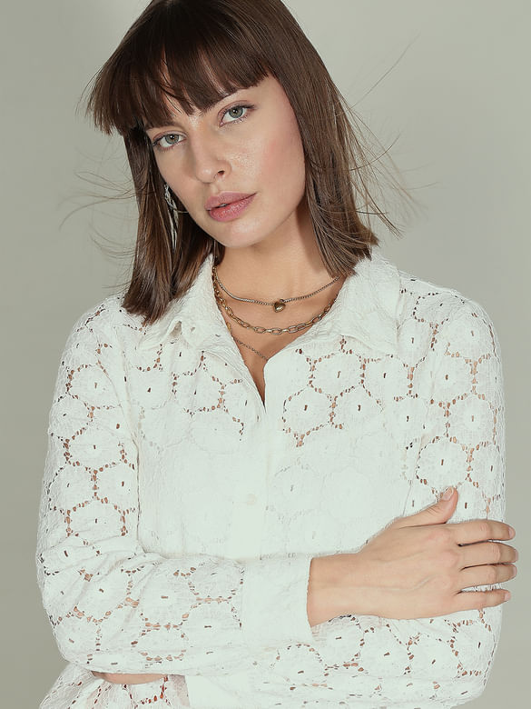 White Floral Lace Shirt