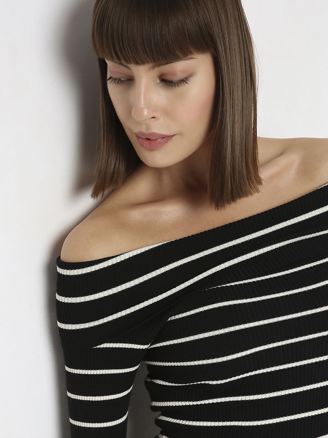 Black and white striped off the shoulder shirt online