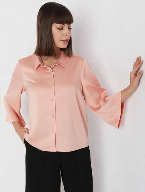 Dull Pink Flared Sleeves Shirt