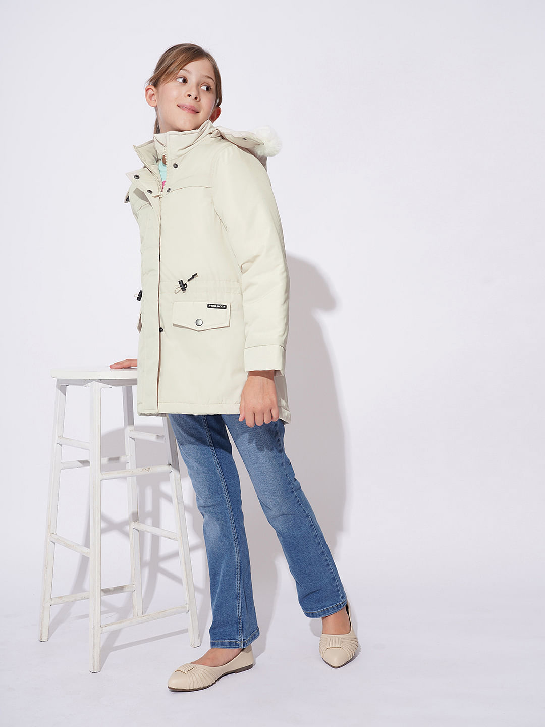 Ladies white parka best sale