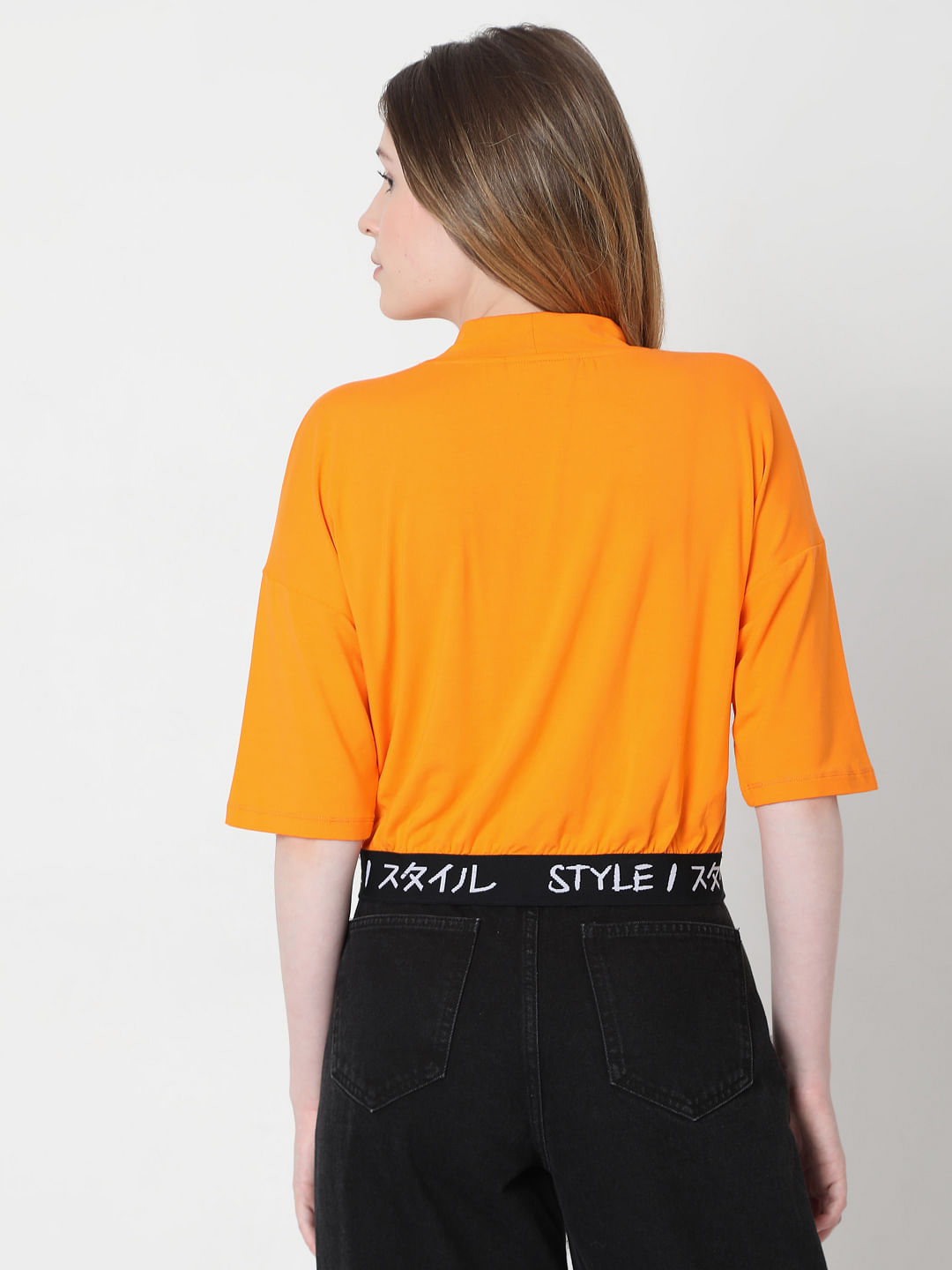 Vero Moda Cropped shirt licht Oranje gestippeld casual uitstraling Mode Shirts Cropped shirts 