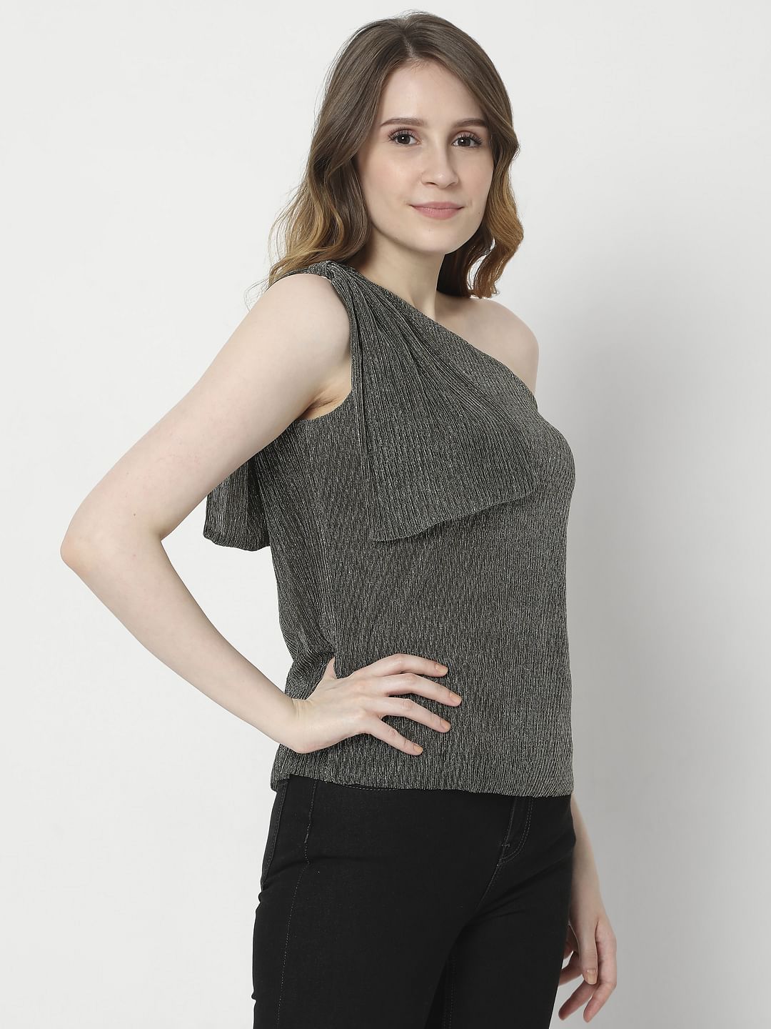 Gold one shoulder outlet top