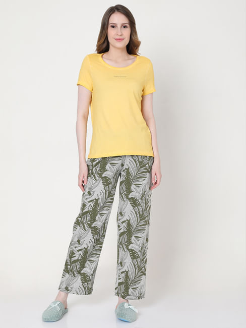 Yellow & Green T-shirt & Pyjama Set