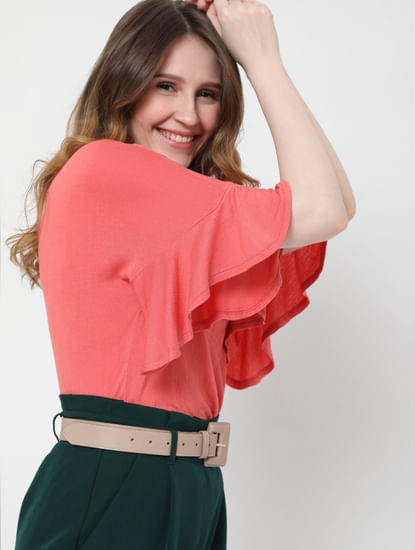 Coral Flared Sleeves Top