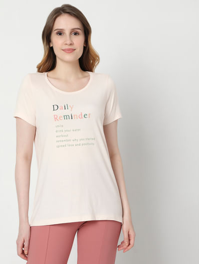 Light Pink Slogan Print T-shirt