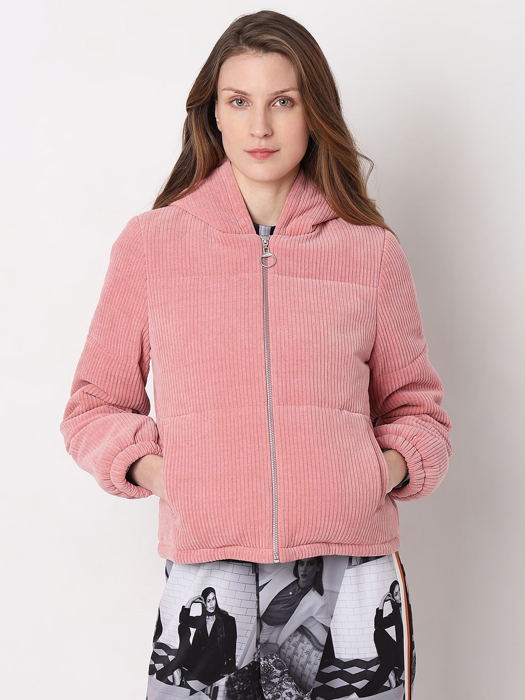 Pink Corduroy Hooded Jacket