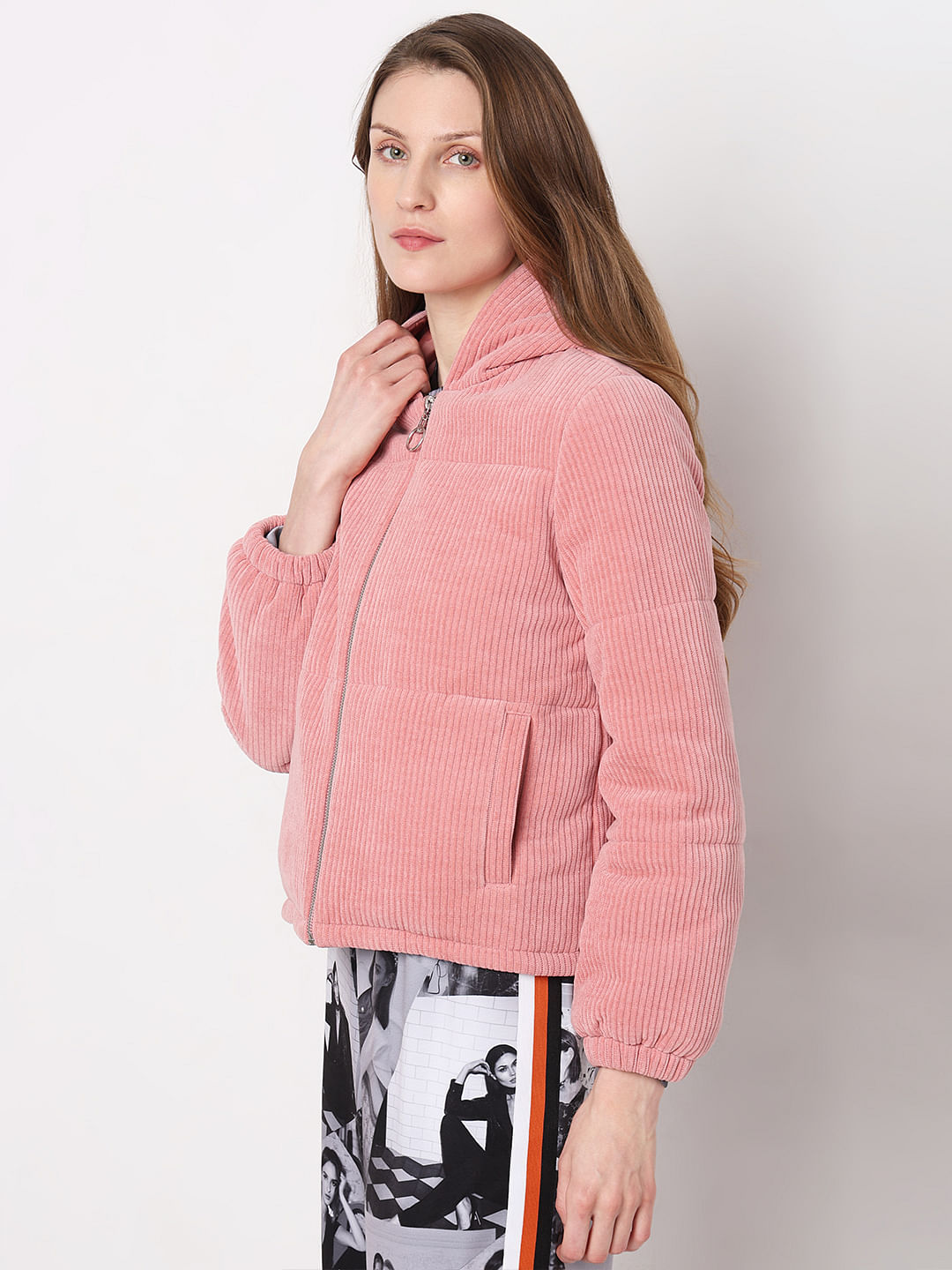 Pink corduroy outlet faux fur jacket