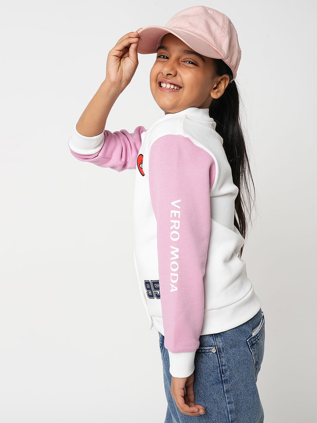 Girls white store bomber jacket