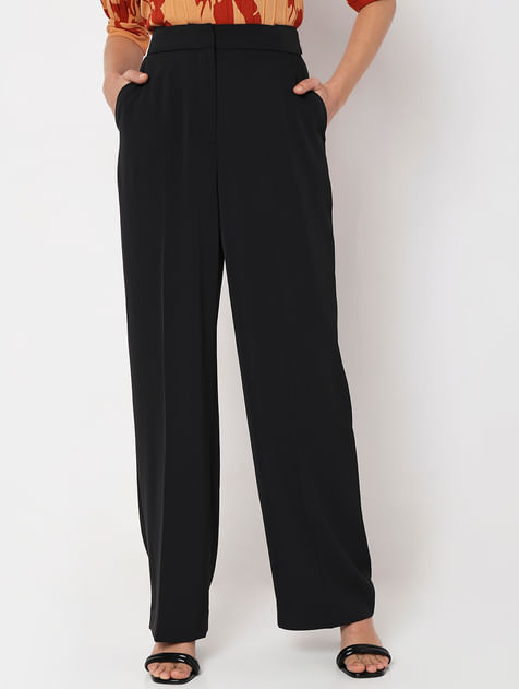 Black High Rise Straight Fit Pants