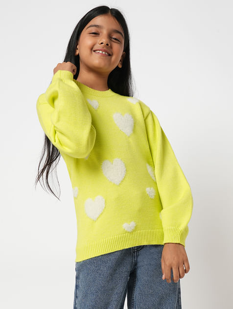 GIRL Yellow Fluffy Heart Pullover