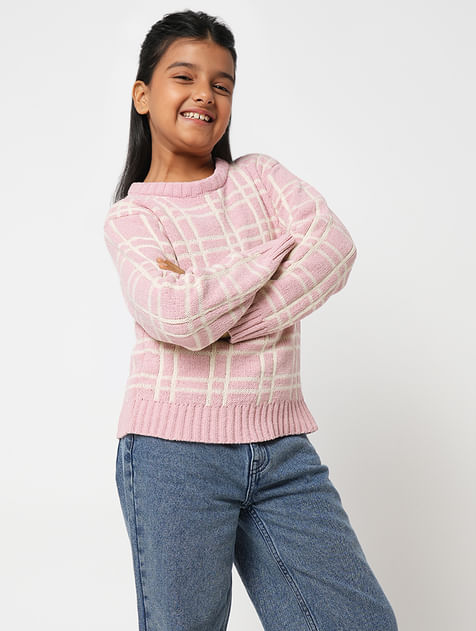 GIRL Pink Check Print Sweater