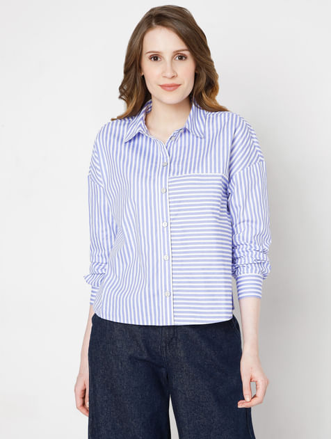 Blue Striped Cropped Shirt
